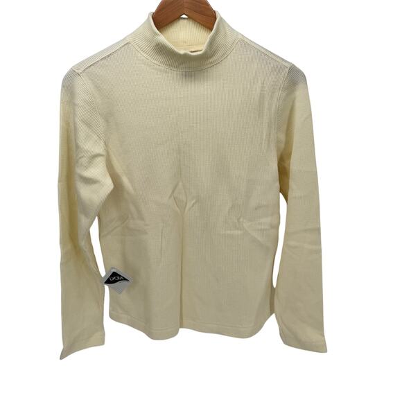 LL Bean Shirt Womens Medium Cream Thermal Waffle Knit Mock Neck Pullover - Picture 1 of 7